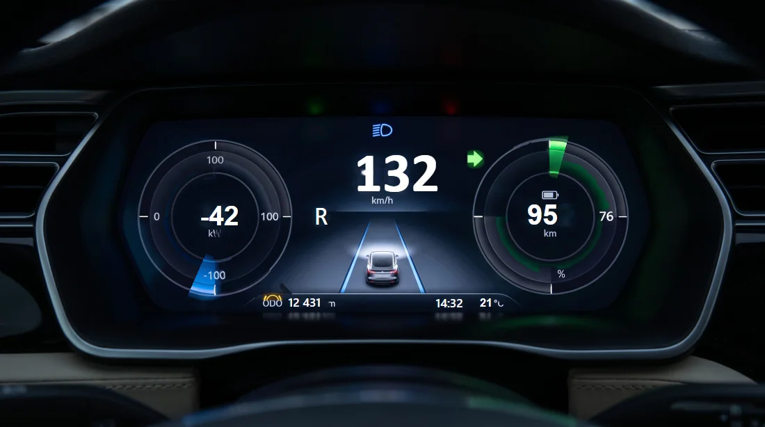 The same cluster rebuilt as a live Ecuhawk panel showing 132 km/h